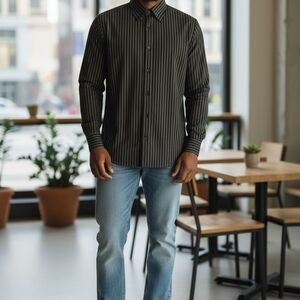 Men's Murano Modern Comfort Black Striped Shirt Size L